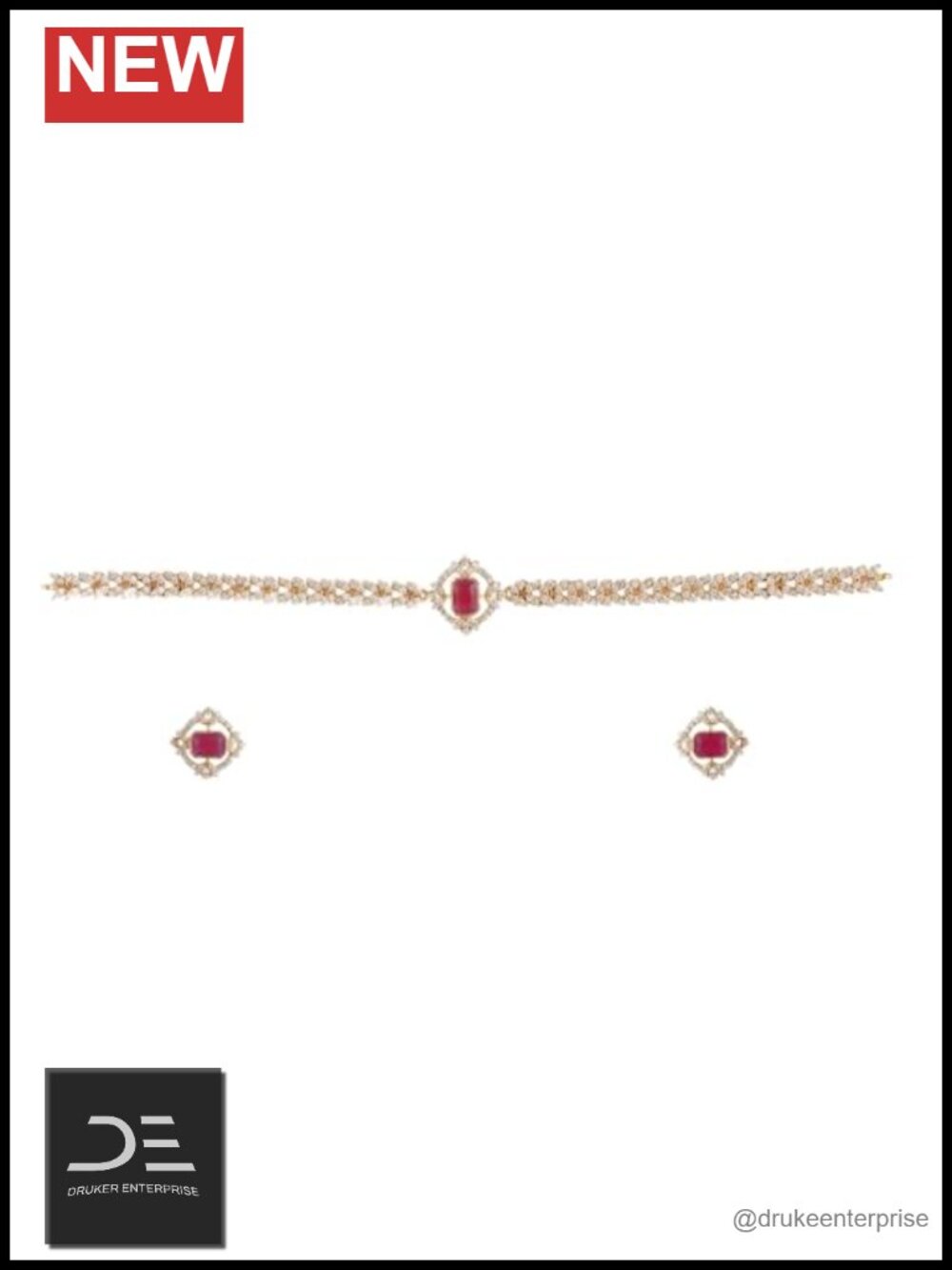 Matte Gold Plated Brass CZ Indian Choker Necklace & Earring Set for Women